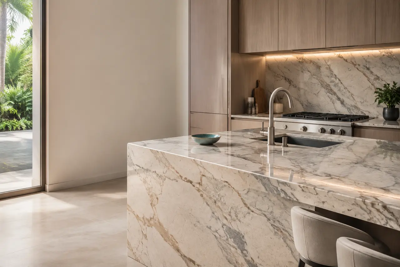 Cozinha contemporânea com bancada de pedra